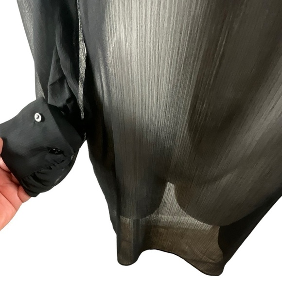 Zara Black Sheer Smocked High Neck Smocked Front Panel Ruched Sleeve Dress - Picture 7 of 14